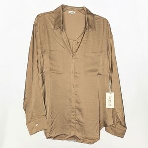 LA MIEL Taupe Satin Button-Up Shirt